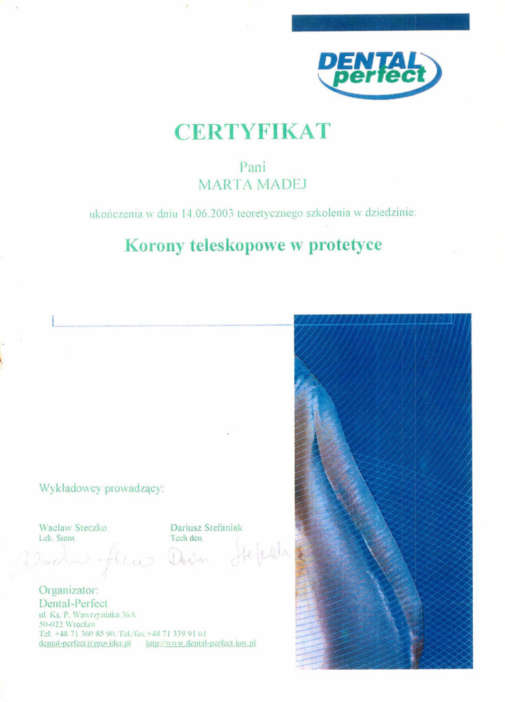 Certyfikat Marta Madej