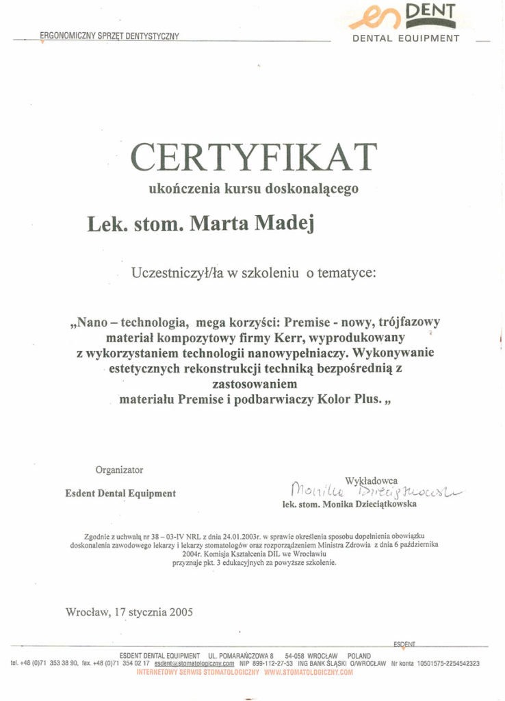 Certyfikat Marta Madej